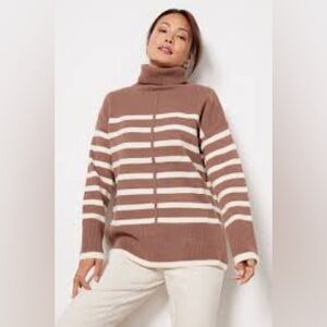 706 - Line & Dot NWT Brown and White Striped Sweater, Size Medium